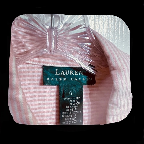 pink pinstriped button-down polo womens small - Picture 3 of 9